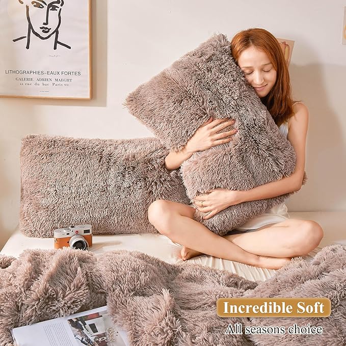 XeGe Faux Fur Throw Pillow Cases, Plush Shaggy Ultra Soft Pillow Covers - Image 5