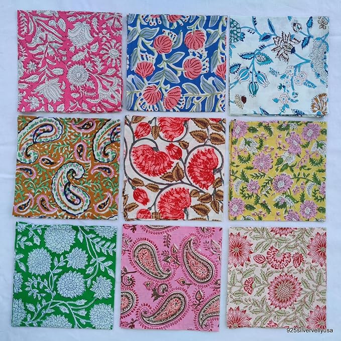 INDIANHANDICRAFTS 10 Pc Mix Lot Hand Block Print Napkin, 100% Cotton, 16x16 Inch - Image 5