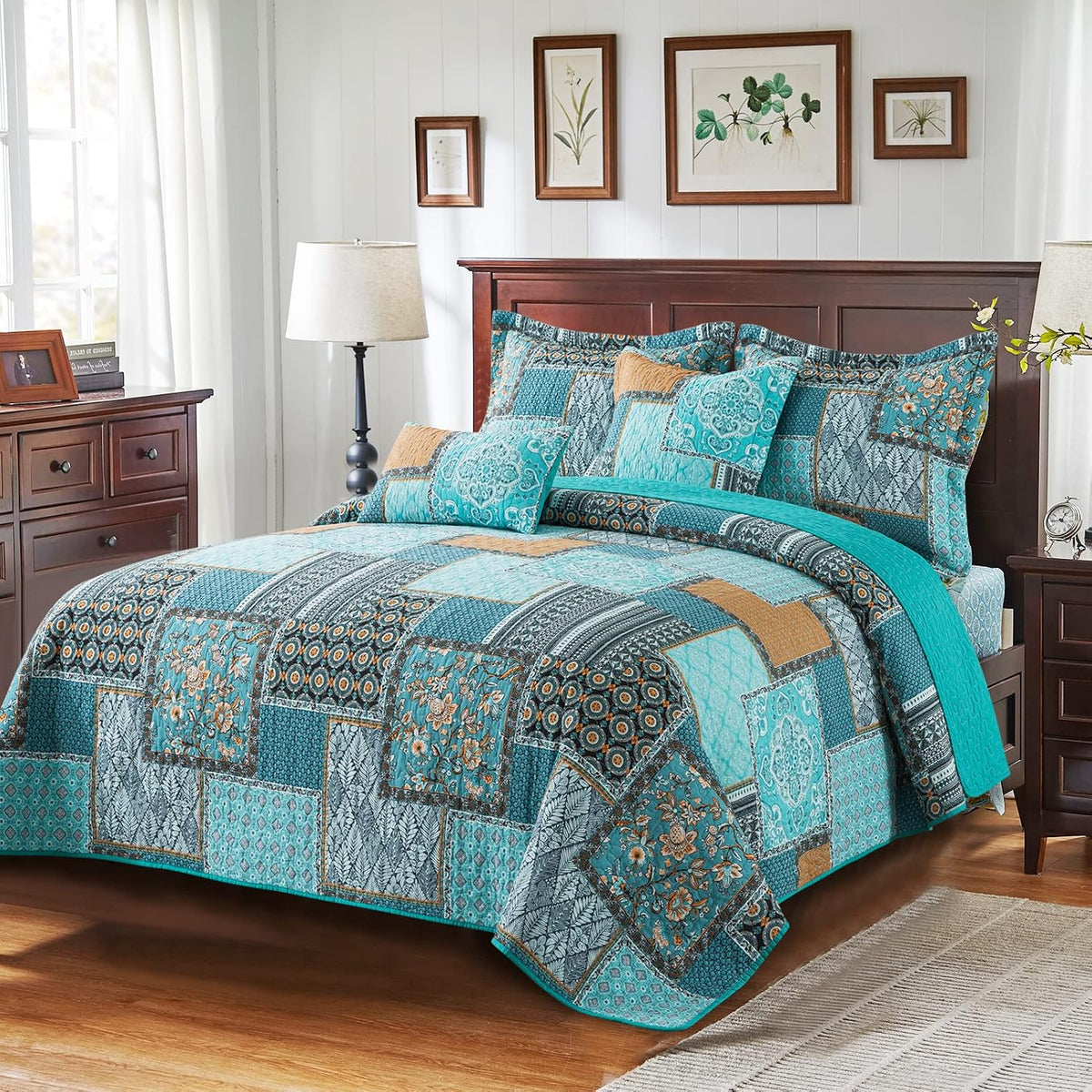 bedifany 3 pieces cotton king size quilt sets shown in use