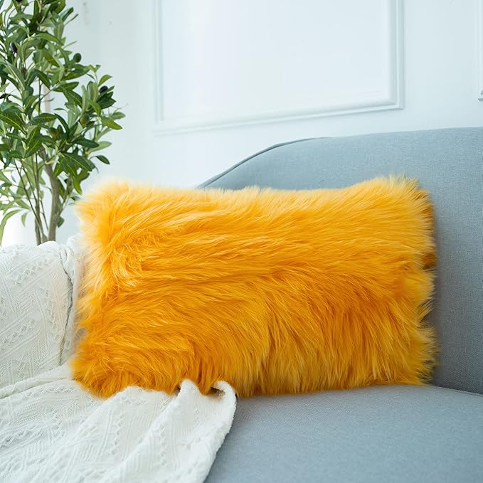 LIGICKY Set of 2 Decorative Lumbar Soft Faux Fur Throw Pillow Cover Luxury - Image 3
