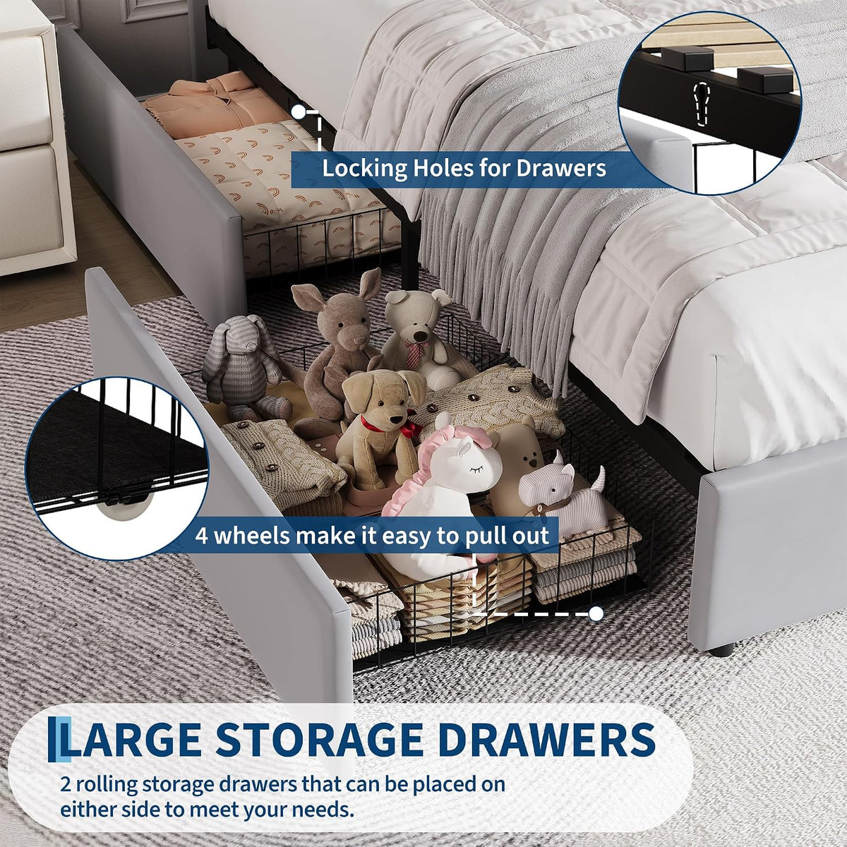 garveehome twin bed frame, platform bed with storage, front angle view