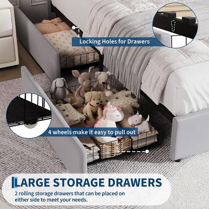 garveehome twin bed frame, platform bed with storage, front angle view