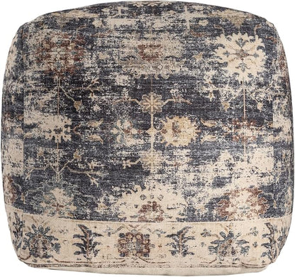 LR Home Vintage Floral Square Indoor Medium Pouf Ottoman - Image 3