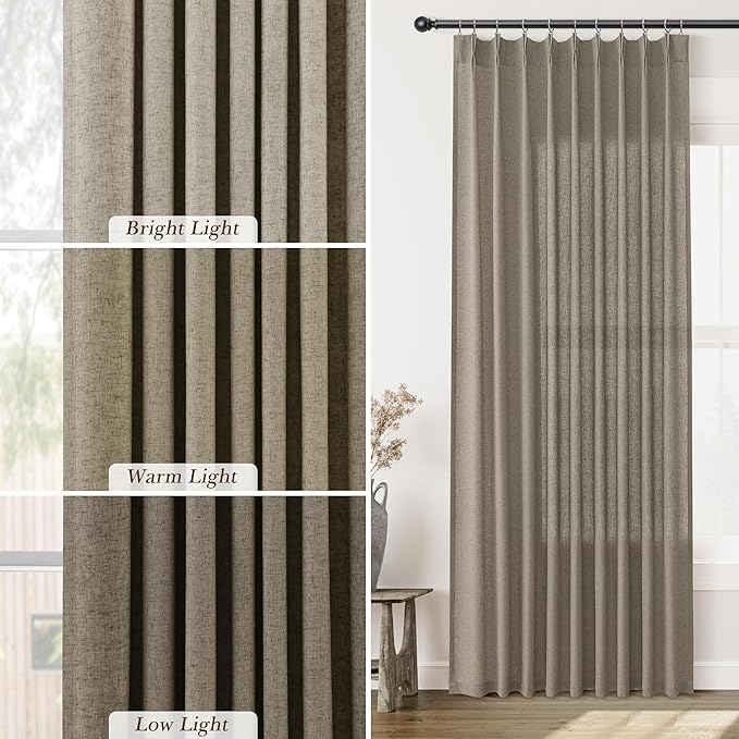 Mocha Pinch Pleat Linen Curtains 72 Inch Length 2 Panels Set - Image 4
