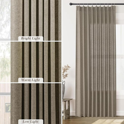 Mocha Pinch Pleat Linen Curtains 84 Inch Length 2 Panels Set - Image 4