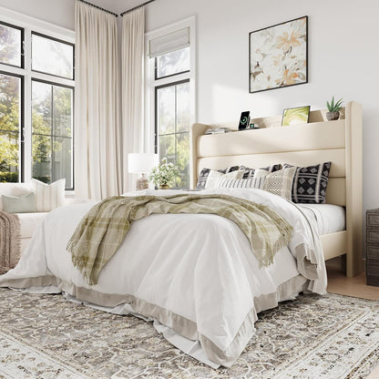 allewie full size upholstered bed frame with charging, view 9