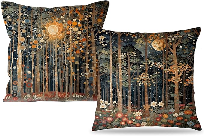 Rustic William Morris Inspired Autumn Forest Decor Throw Pillow Covers 18x18 by Unknown