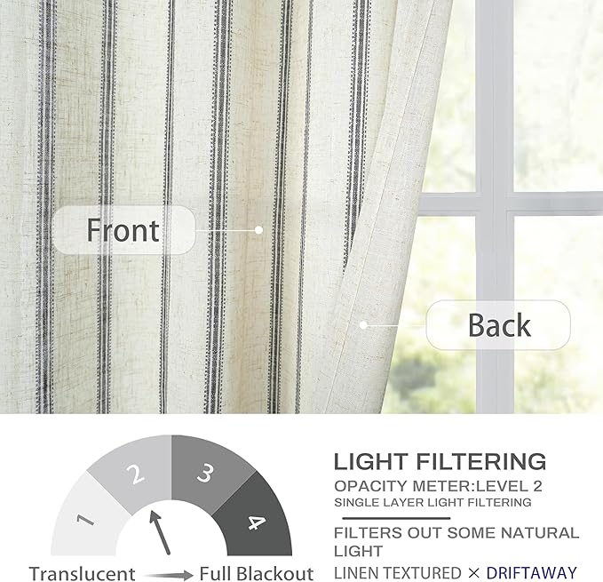 DriftAway Farmhouse Vertical Striped Linen Blend Textured Light Filtering Semi - Image 4