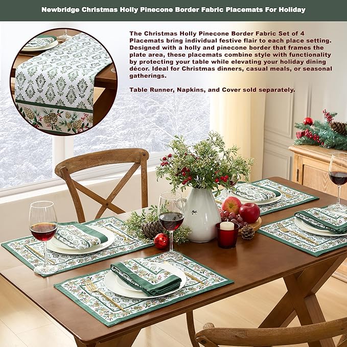 Newbridge Christmas Holly Pinecone Border 70 Inch Long Fabric Table Runner - Image 5