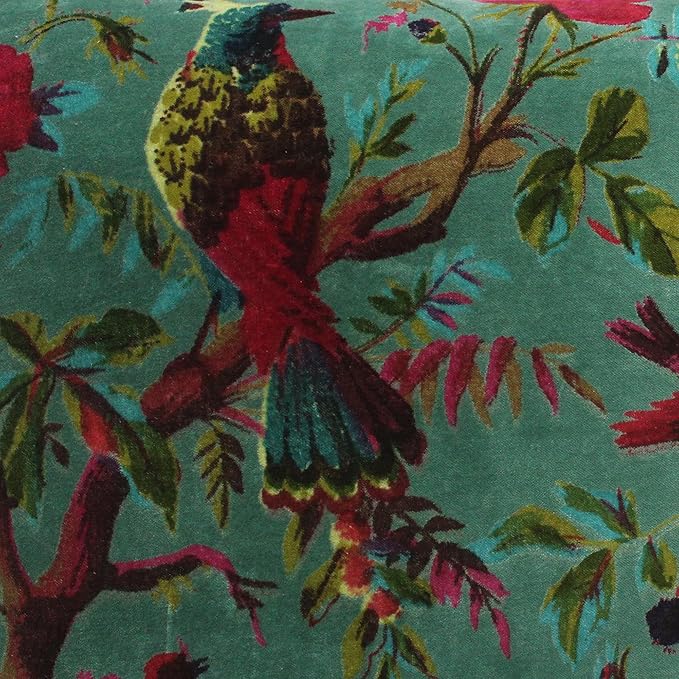Eyes of India Velvet Floral Flower Bird Throw Pillow Sofa Cushion Cover Case - Image 4