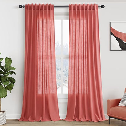 Nanspring Linen Curtains 102 Inches Long 2 Panels, Watermelon Red by Nanspring