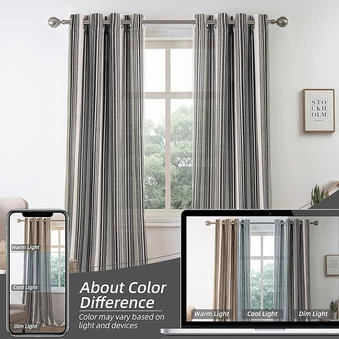 DriftAway Farmhouse Vertical Striped Linen Blend Textured Light Filtering Semi - Image 7