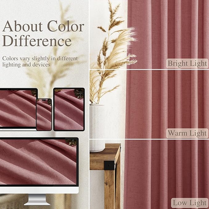 Canyon Rose Linen Curtains for Living Room 63 Inches Long 2 Panel Set Light - Image 3
