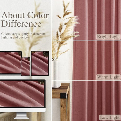 Canyon Rose Linen Curtains 84 Inch Length 2 Panels Set - Image 3