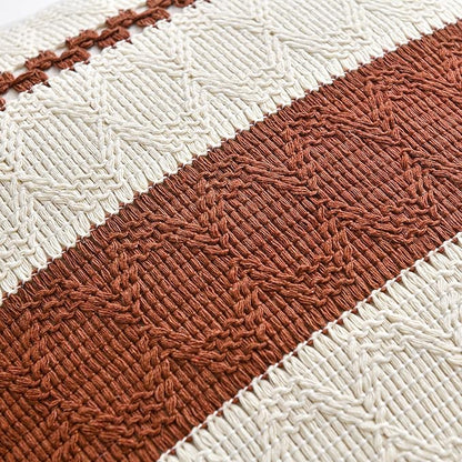 Fancy Homi Set of 2 Rust Boho Decorative Throw Pillow Covers 18x18 Inch - Image 4