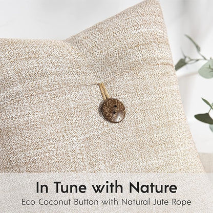 Phantoscope Pack of 2 Farmhouse Throw Pillow Covers Premium Coconut Button - Image 2