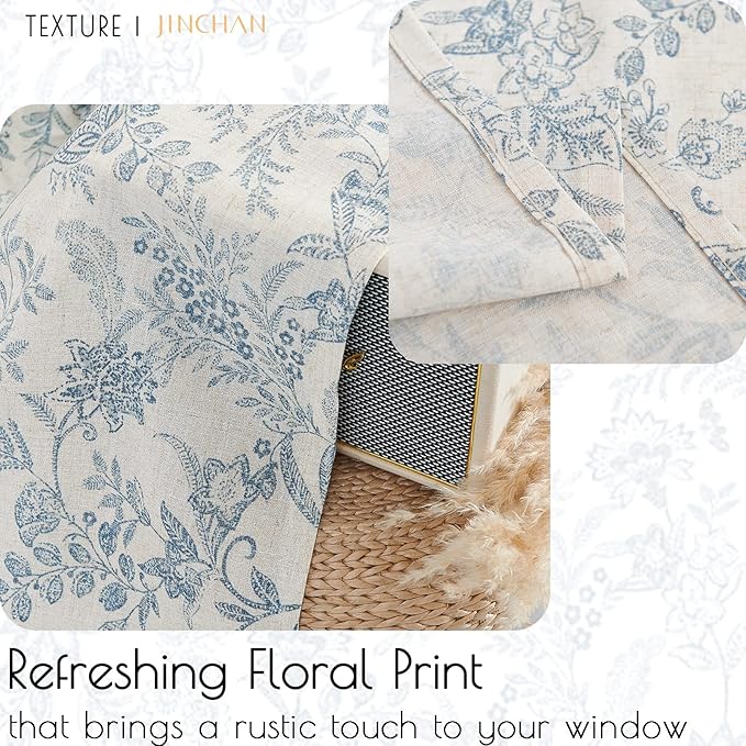 jinchan Linen Valance Curtain Farmhouse Floral Printed Small Window Curtain - Image 9