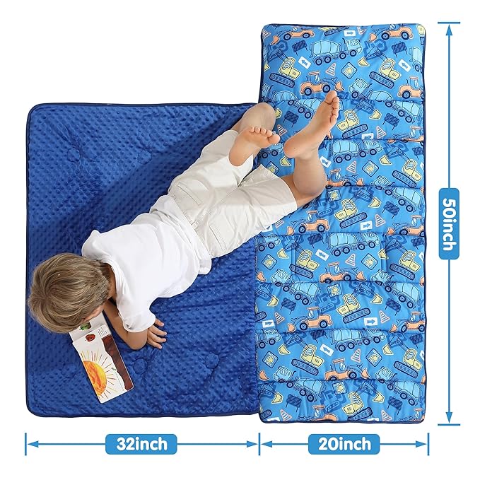 Viviland Toddler Kid Nap Mat for Preschool, Boys Blue Car Slumber Bag, Daycare - Image 2