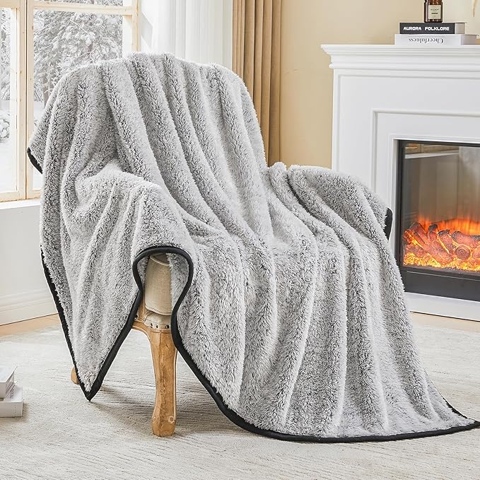 EMME Soft Sherpa Fleece Blanket Reversible Plush Fluffy Large Blanket, Light by EMME