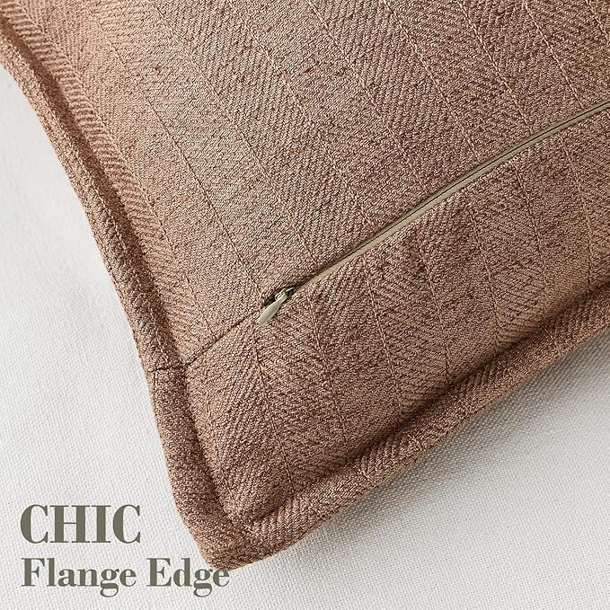 20x20 Linen Pillow Covers Brown Pack of 2 Farmhouse Boho Neutral Accents - Image 3