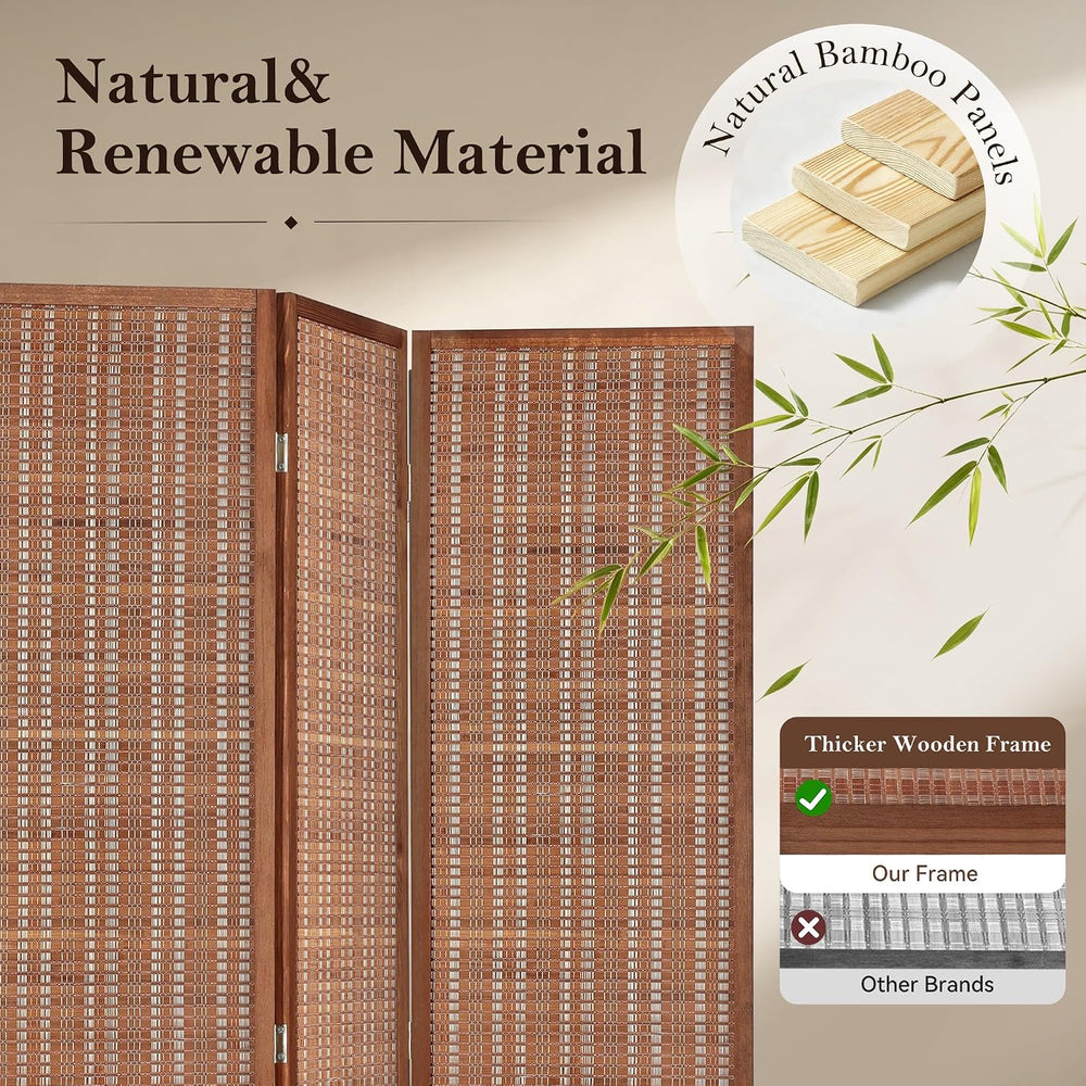 6 Panel Bamboo Room Divider, Folding Privacy Screen, Dark Brown
