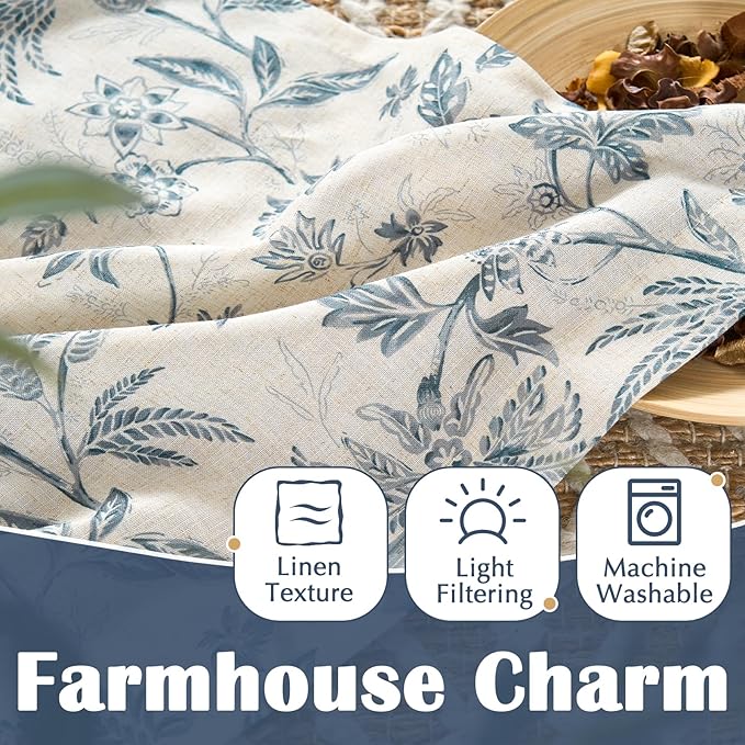 jinchan Floral Linen Tier Curtains 24 Inch Farmhouse Cafe Curtains Rod Pocket - Image 6