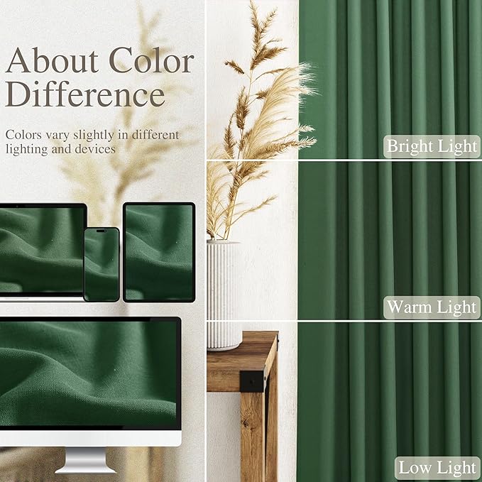 Green Semi Sheer Curtains 108 Inches Long 2 Panels Set Back Tab Loop Pocket - Image 4