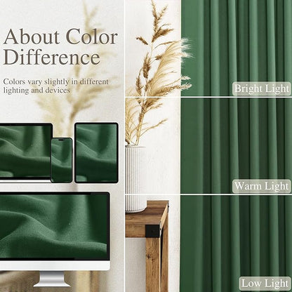 Green Semi Sheer Curtains 108 Inches Long 2 Panels Set Back Tab Loop Pocket - Image 4