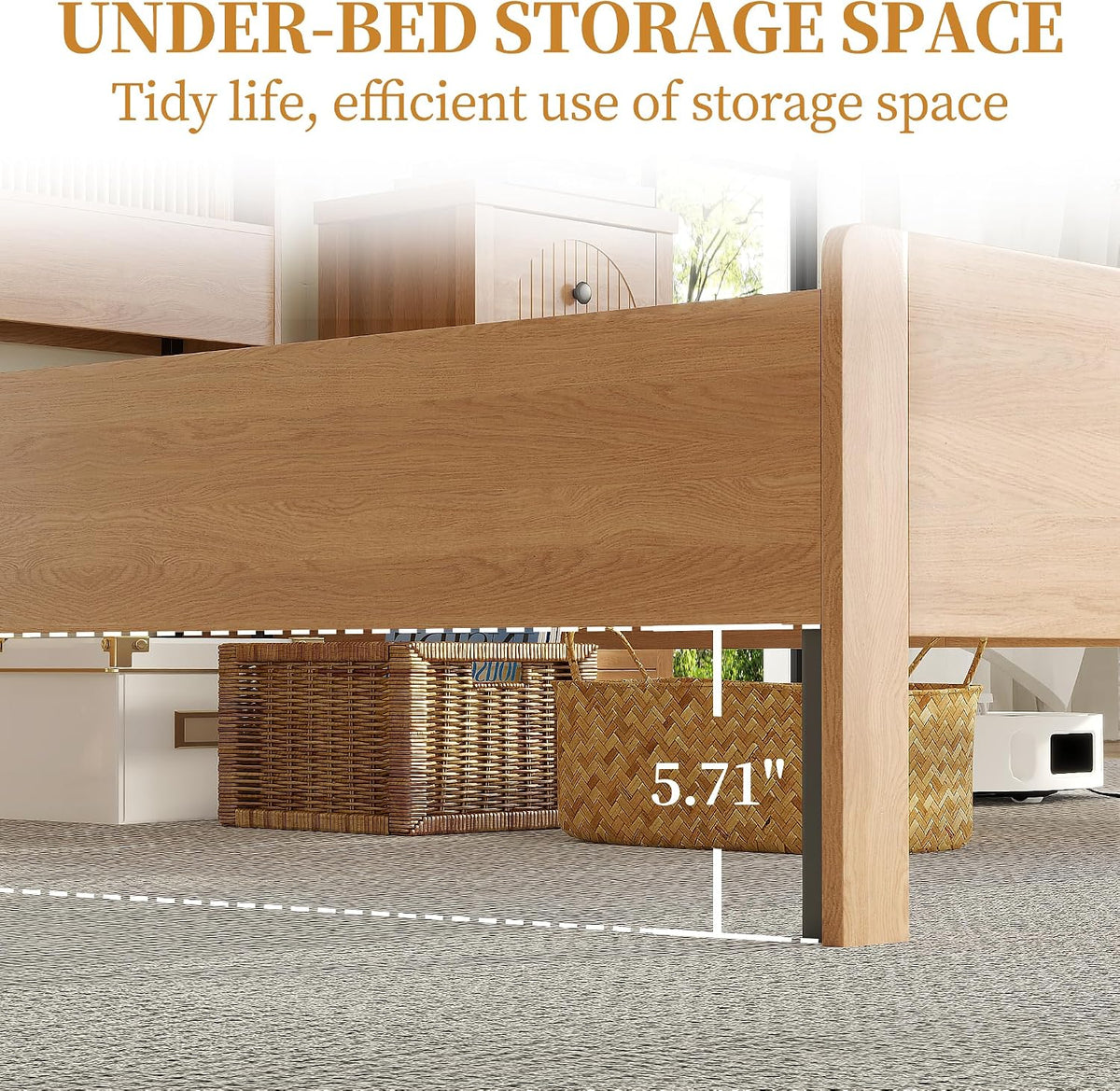 lxsxlome queen size bed frame with headboard and, front angle view