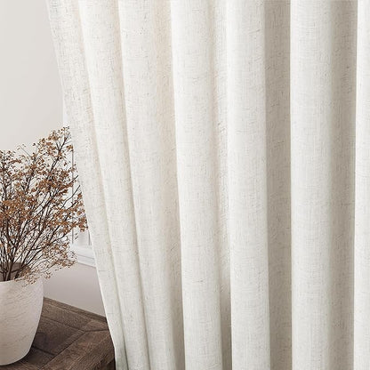 Cream Linen Back Tab Curtains 63 Inch Length - Image 2