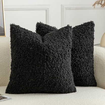 Pack of 2 Curly Teddy Wool Faux Fur Throw Pillow Covers Fuzzy Accent Soft by Joyouth