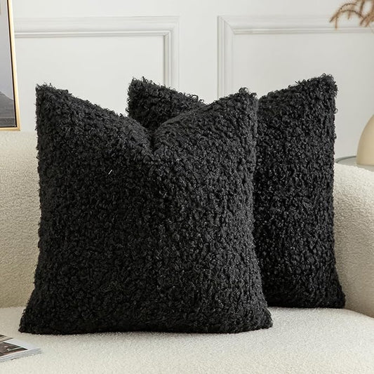 Pack of 2 Curly Teddy Wool Faux Fur Throw Pillow Covers Fuzzy Accent Soft by Joyouth