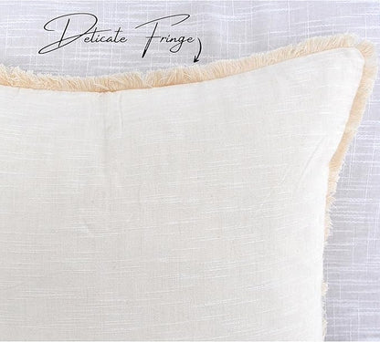 16×16 Cream White Decorative Fringe Cotton Throw Pillow Covers Boho Farmhouse - Image 2