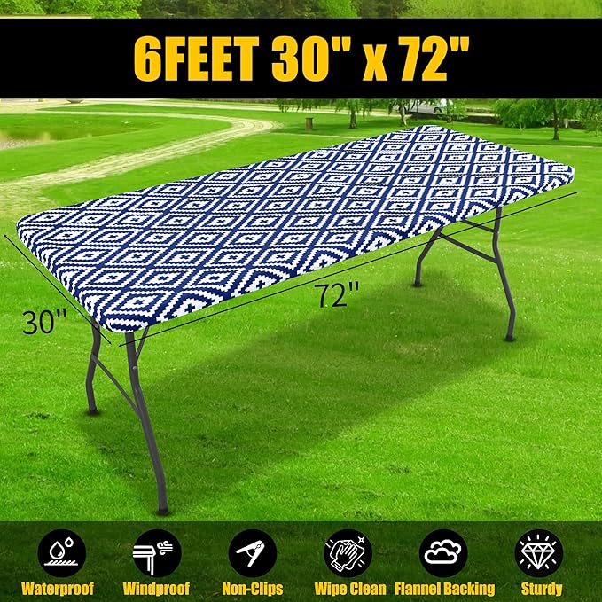 Smiry Rectangle Picnic Table Cloth, Waterproof Elastic Fitted Outdoor - Image 7