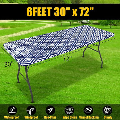 Smiry Rectangle Picnic Table Cloth, Waterproof Elastic Fitted Outdoor - Image 7