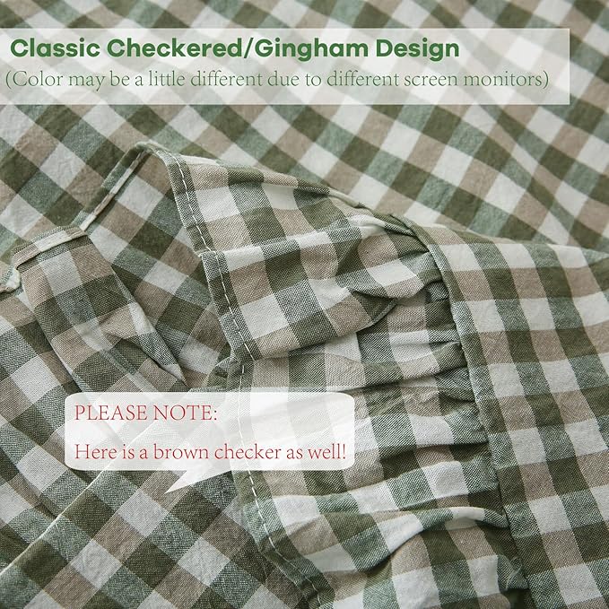 2 Pack Sage Green Plaid Ruffle Gingham Euro Shams Pillow Covers, 100% Washed - Image 5