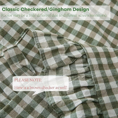 2 Pack Sage Green Plaid Ruffle Gingham Euro Shams Pillow Covers, 100% Washed - Image 5