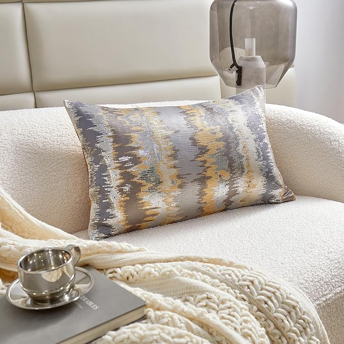THE-TINOART Gold Ombré Jacquard Pillow Cover 12x20 Inches - Image 3