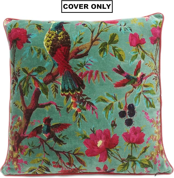 Eyes of India Velvet Floral Flower Bird Throw Pillow Sofa Cushion Cover Case - Image 2