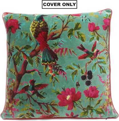 Eyes of India Velvet Floral Flower Bird Throw Pillow Sofa Cushion Cover Case - Image 2
