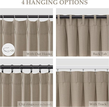 Light Taupe Pinch Pleat Linen Curtains 63 Inch Length 2 Panels Set - Image 3