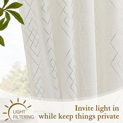Linen Curtains for Bedroom, Moroccan Beige Light Filtering Curtain 2 Panels - Image 3