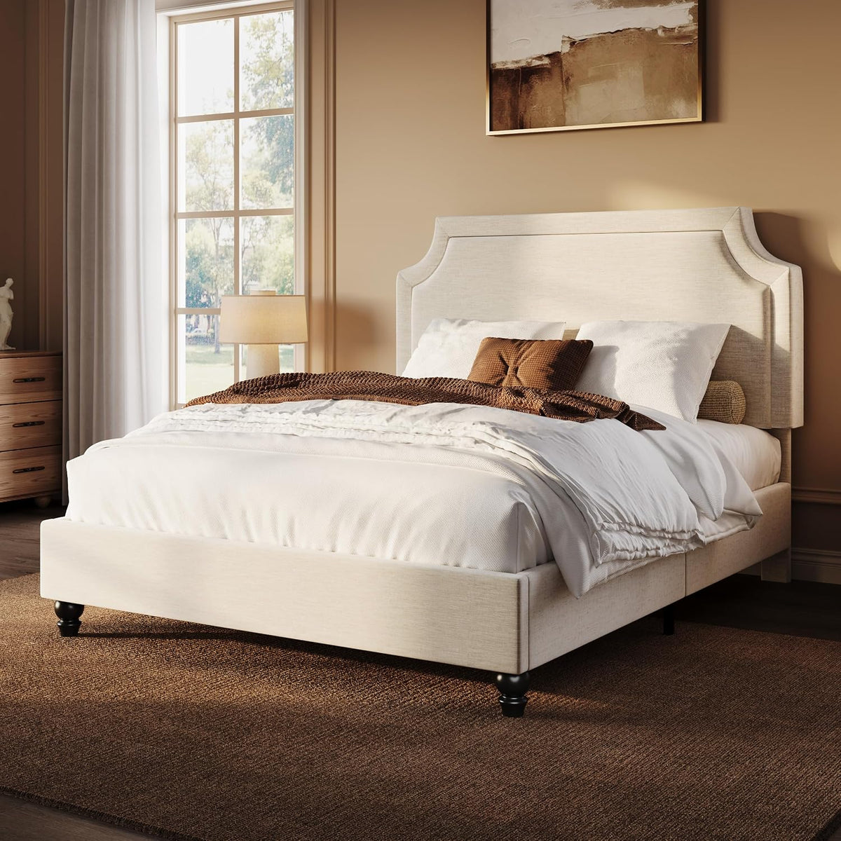 sha cerlin queen chenille upholstered platform bed frame, main product view