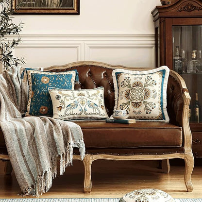 patdrea Designer Square Throw Pillow Covers, French Vintage Blue Farmhouse - Image 3