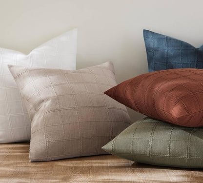 ZeeMart Linen Checked Throw Pillow Covers Set of 2, 18x18 Inch Allover Grid Navy - Image 5