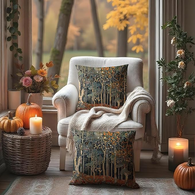 Rustic Autumn Forest Pillow Covers 18x18 Set of 2, Fall Home Room Decor - Image 3