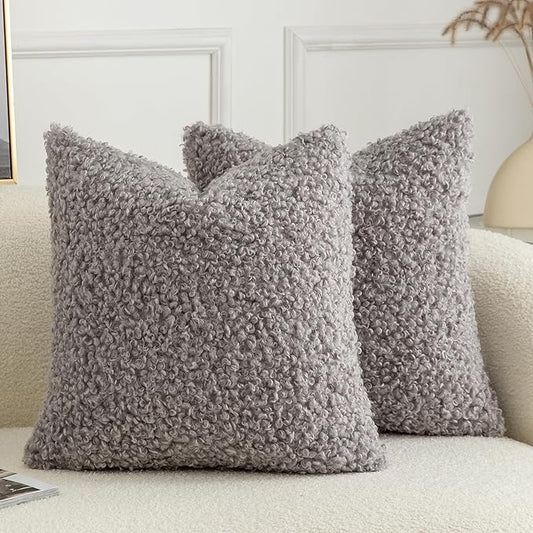 Pack of 2 Curly Teddy Wool Faux Fur Throw Pillow Covers Fuzzy Accent Soft by Joyouth