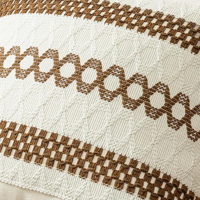 MIULEE Set of 2 Coco Brown Boho Decorative Pillow Covers 18x18 Inch Farmhouse - Image 4