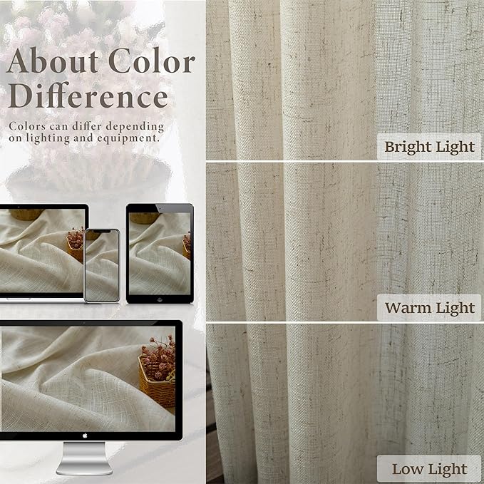 Pitalk Flax Linen Extra Long Curtains 120 Inch Length - Image 3