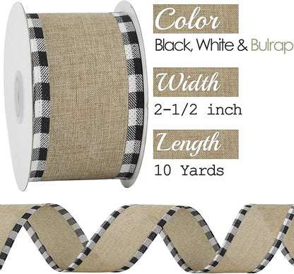 MEEDEE Burlap Christmas Ribbon Wired 2.5 Inch Plaid - Image 2